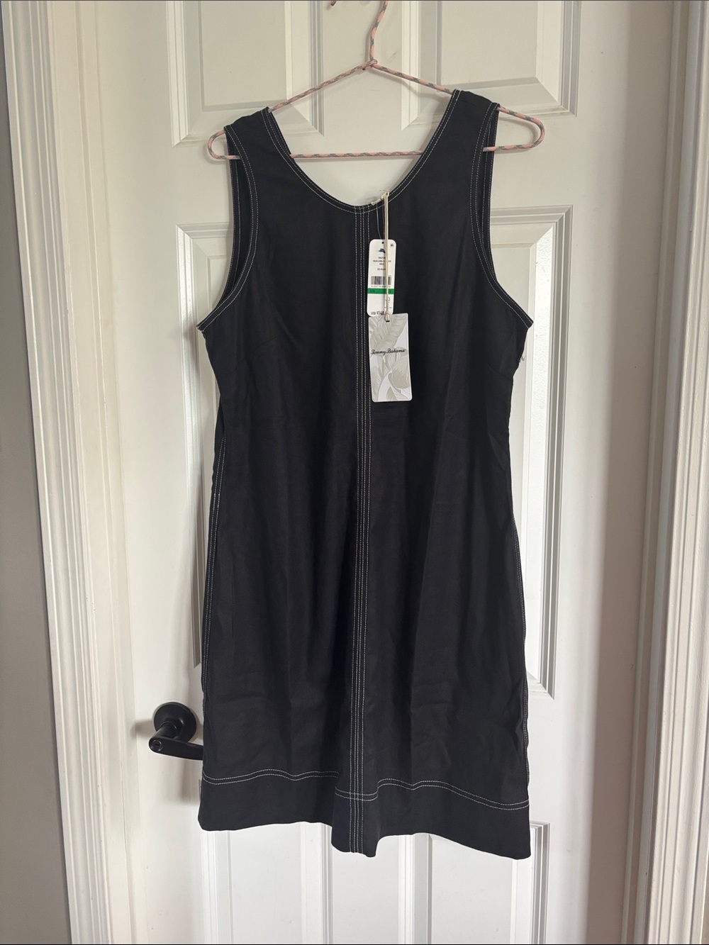 Tommy Bahama Black Sleeveless Mini Dress with White Contrast Stitching